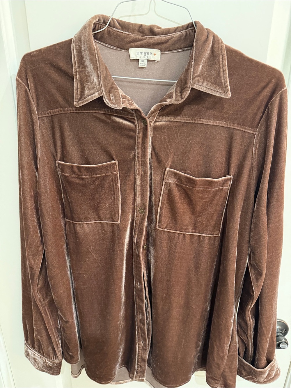 Umgee Brown Velvet Button-Front Blouse Jacket